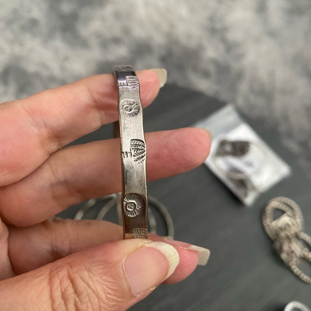 Sterling Silver Stamped Bangle Bracelet - Silver